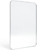 Wall Mount Mirror for Bathroom, Brushed Silver Metal Framed Rounded Corner by Minuover