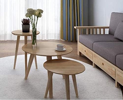 WoodShine Side Table Small Round Solid Wood Sofa End Tables Accent Nesting - Image 7