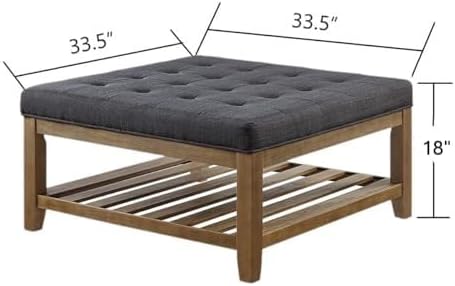 24KF Large Square Upholstered Tufted Linen Ottoman Coffee Table, Large Footrest - Image 2