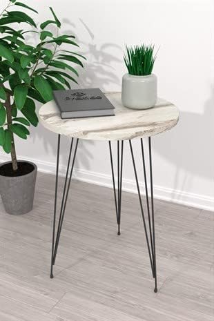 PAK HOME - Set of 2 End Table - White Marble Look Round Wood Sofa Side Coffee - Image 5