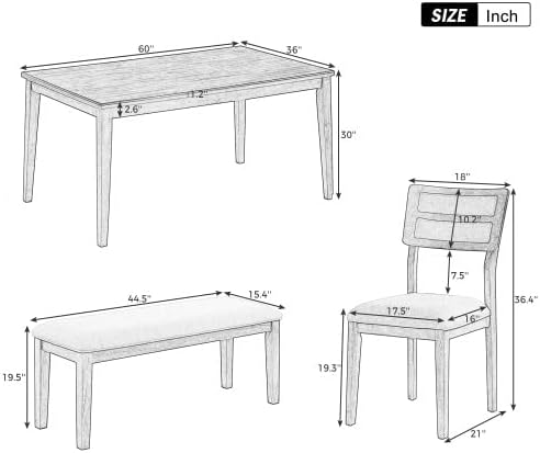 SogesHome Classic 6-Piece Dining Table Set, Rectangular Wooden Kitchen Table - Image 4