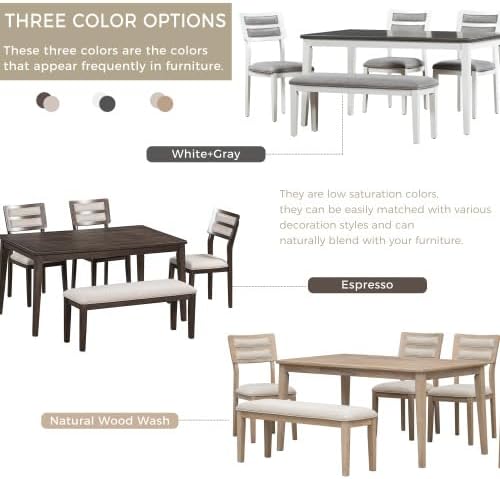 SogesHome Classic 6-Piece Dining Table Set, Rectangular Wooden Kitchen Table - Image 7
