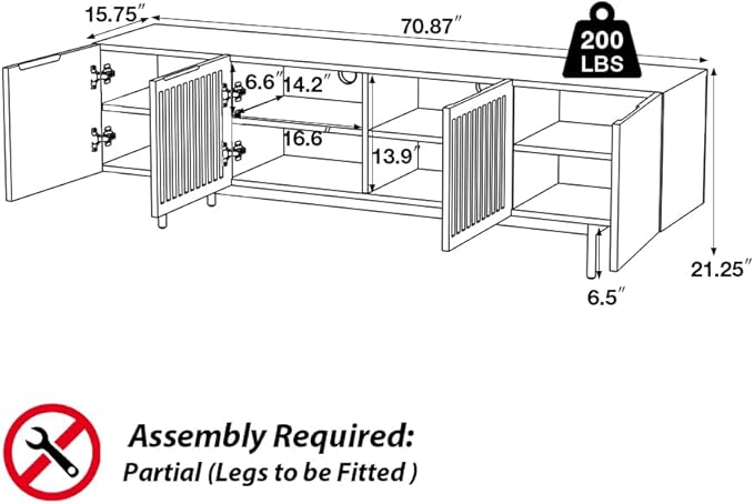 POVISON Full Assembled Mid-Century Modern TV Stand - Image 5