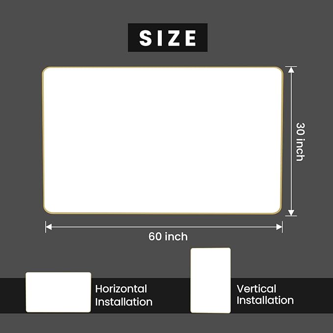 Gold Bathroom Mirror, 60x30 Inch Brushed Gold Metal Frame Mirror - Image 5