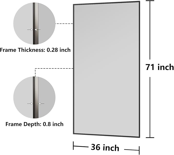 Bathroom Mirror 36x71 Black Bathroom Wall-Mounted Mirrors, Modern Vanity Mirror - Image 7