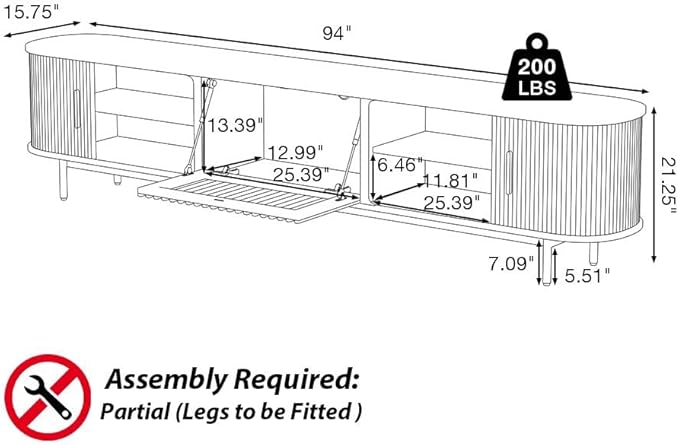 POVISON Fully-Assembled Mid Century Modern Black TV Stand - Image 7