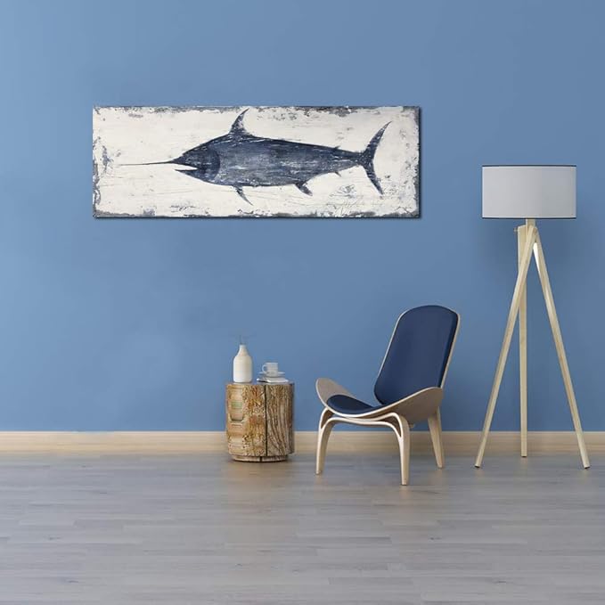 Yihui Arts Nautical Canvas Wall Art Animal Pictures Hand Painted Swordfish - Image 5