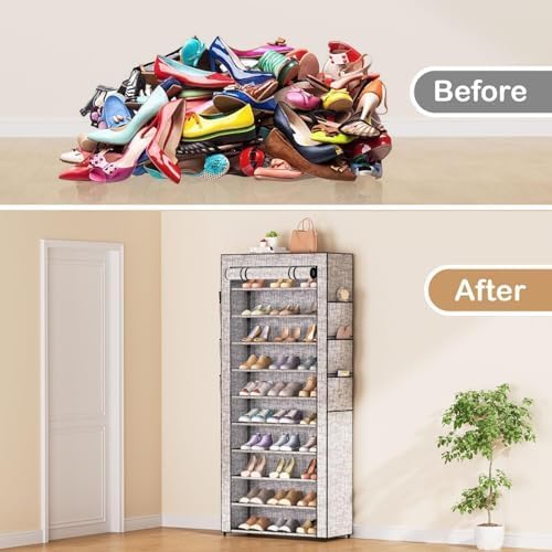 Covered Shoe Rack Tall Metal Shoes Rack Organizer - Image 5