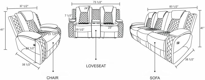Electric Power Recliner Loveseat Set Living Room Furniture, Comfy Home Theater - Image 2