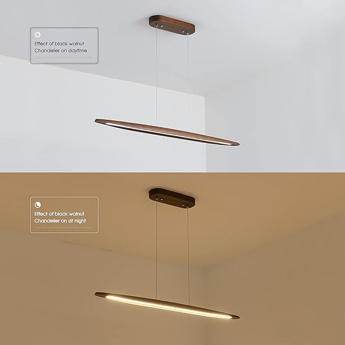 51" Wood Linear Pendant Light Wood Dining Room Light Fixture Modern Pool Table - Image 9