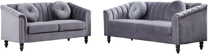 Sectional Sofa Set, Microfiber Chesterfield Upholstered Sofas Loveseat Couch - Image 7