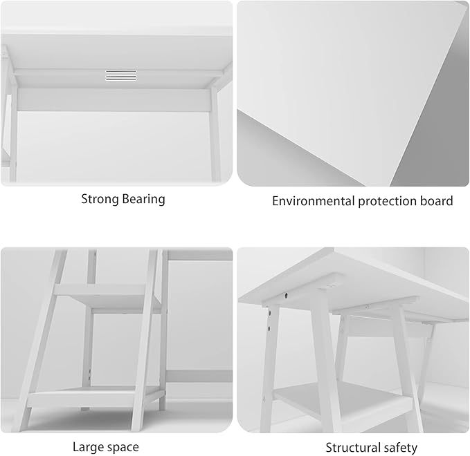 Natwind 47" White Desk with 2-Tier Storage Shelves, Home Office Computer Desk - Image 5