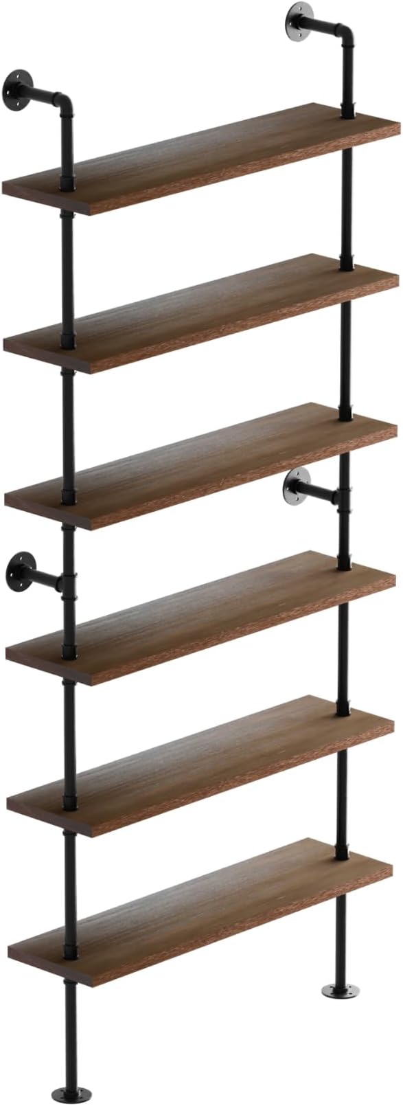 6 Tier Industrial Ladder Shelf Bookcase, Wall Mounted Rustic Bookshelf - Image 4