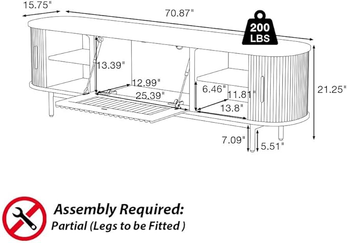POVISON Fully-Assembled Mid Century Modern Black TV Stand - Image 7