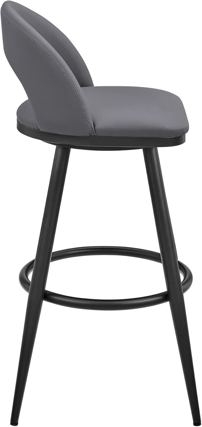 Armen Living Charlotte Swivel Counter Stool in Black Metal and Grey Faux Leather - Image 5