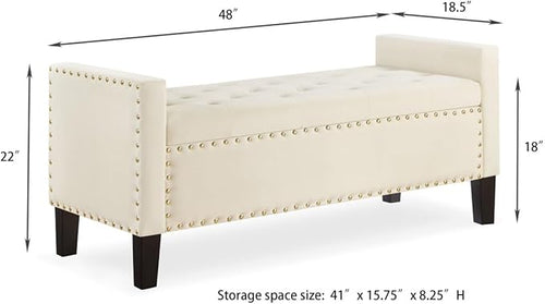 24KF Velvet Modern Upholstered Tufted Button Storage Bench - Image 2