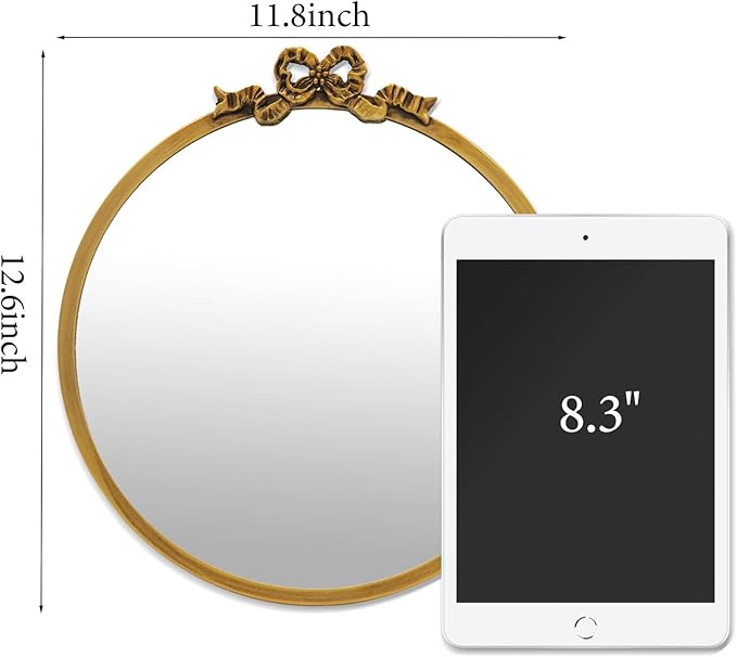 Vintage Round Mirror Antique Gold Vanity Mirrors 12inch Metal Ornate Circle - Image 5