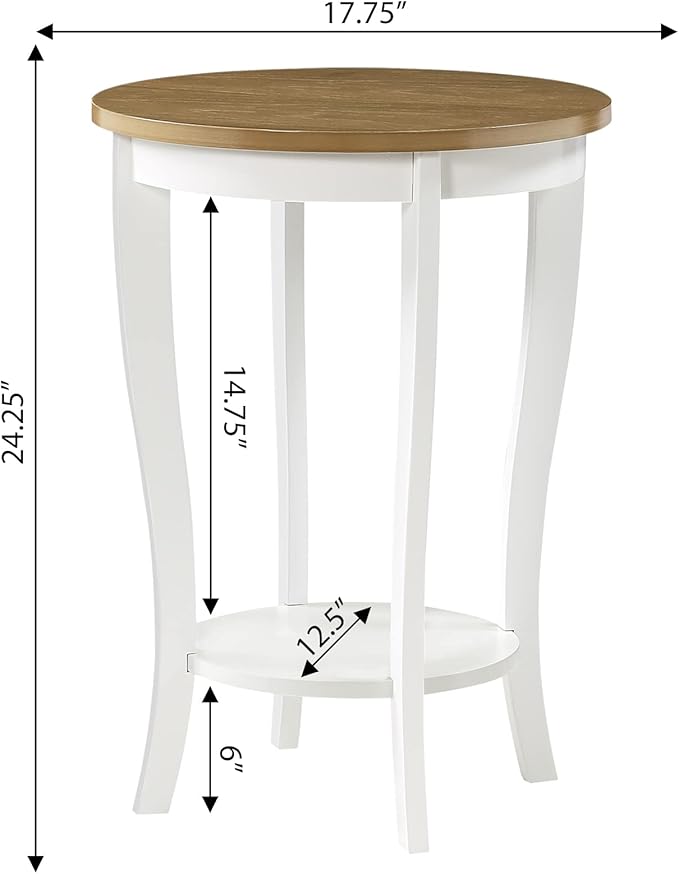 Convenience Concepts American Heritage Round End Table, Driftwood / White - Image 3