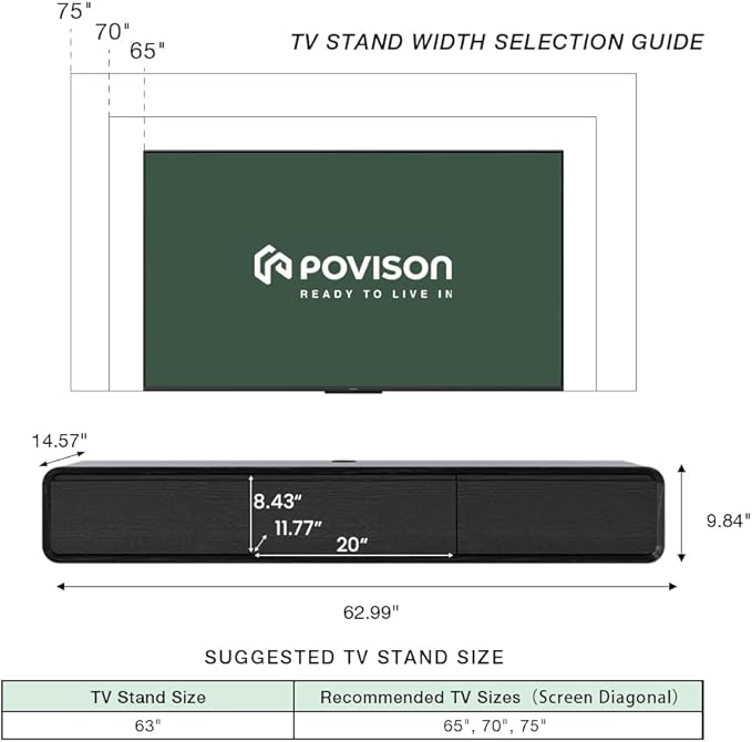 POVISON Fully Assembled Floating TV Stand, 63 inch Modern TV Stand - Image 6