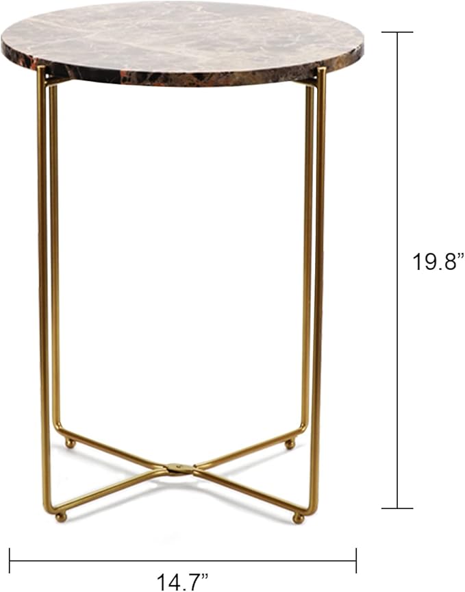 Real Marble top Gold Metal Round 15 in Side End Table - Image 3