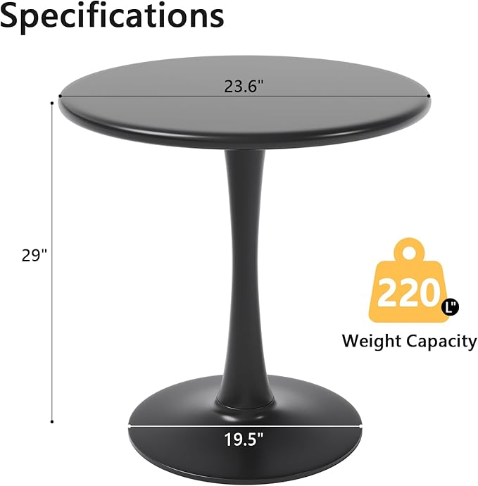 24 Inch Black Small Tulip Table, Round Dining Table - Image 3