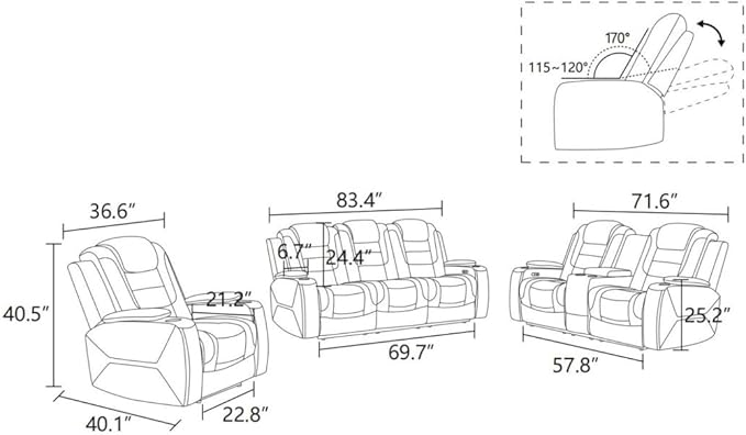 Electric Power Recliner Chair/Loveseat/Sofa Living Room, Comfy Home Theater - Image 3