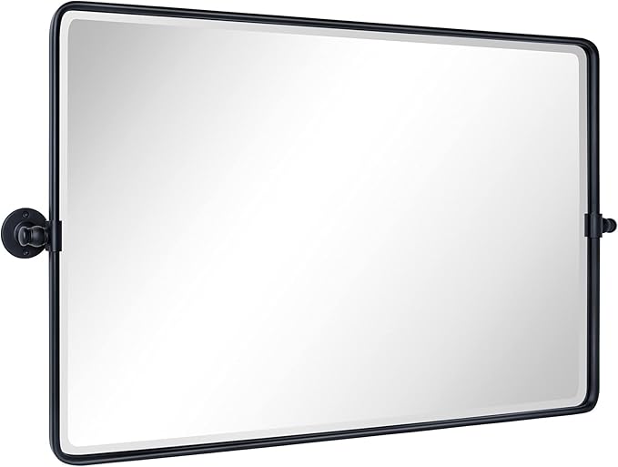 TEHOME 24x38 Horizontal Pivot Bathroom Mirror Tilting Black Metal Framed Pivot - Image 7