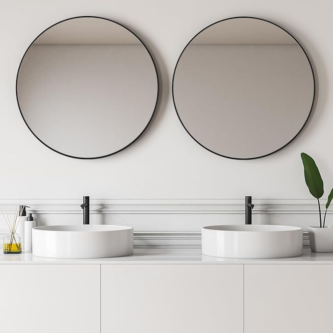 ANDY STAR Round Wall Mirror, Modern Metal Frame Bathroom Vanity Mirror - Image 9