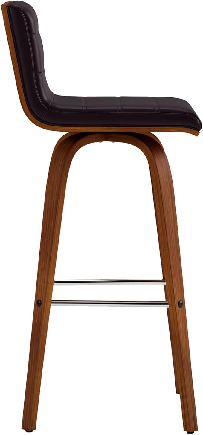 Armen Living Vienna 30" Bar Height Swivel Brown Faux Leather and Walnut Wood - Image 4
