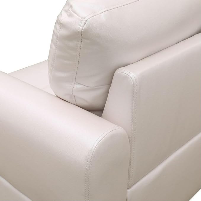 Pearl White L-Shaped 3-Piece Faux Leather Sofa - Image 7