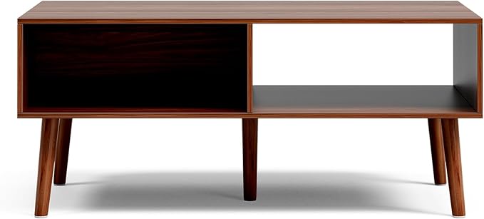 Coffee Table with Storage, Mid Century Dining Table with Sliding Fluted Door - Image 5