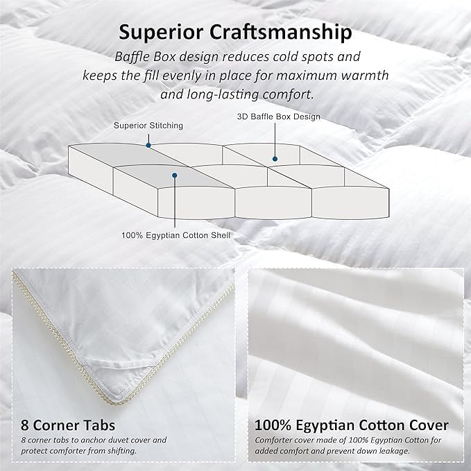 Luxurious All-Season Goose Down Feather Fiber Comforter Duvet Insert, Exquisite - Image 6