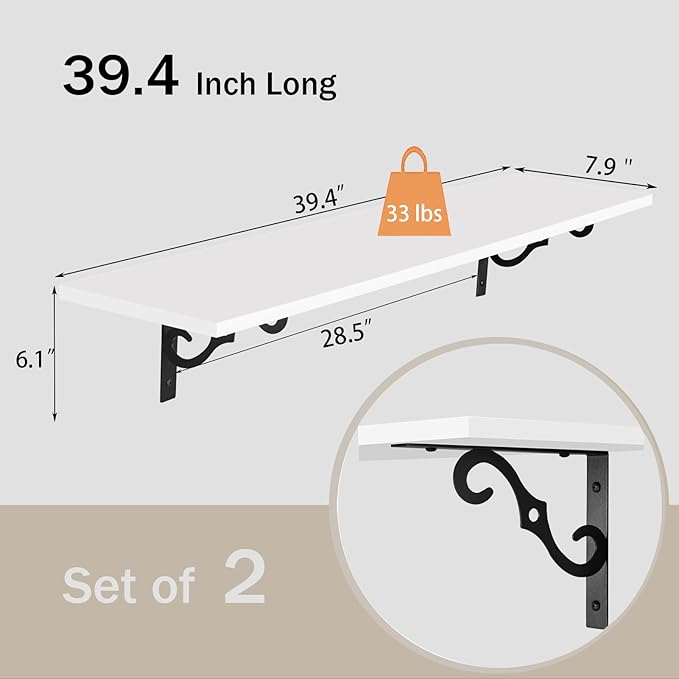 DINZI LVJ Long Wall Shelves, 39.4 Inch Large Floating Shelves Set of 2 - Image 3