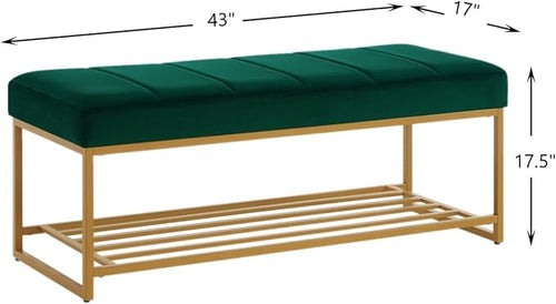 24KF Jade Velvet Upholstered End of Bed Bench - Image 2