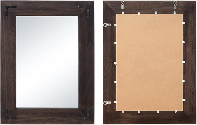 YOSHOOT Rustic Wooden Framed Wall Mirror, Natural Wood Bathroom Vanity Mirror - Image 2