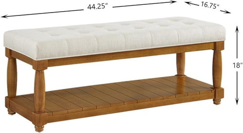 24KF Large Rectangular Upholstered Tufted Bed Bench, Linen Fabric Storage - Image 2