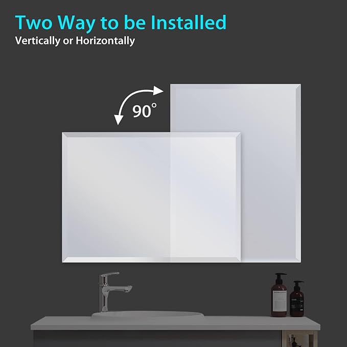 30x36 Inch Bathroom Mirror Frameless Beveled Edge Rectangle Wall Mirror - Image 2