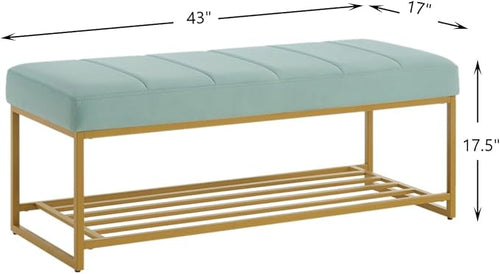24KF Seaglass Velvet Upholstered End of Bed Bench - Image 2