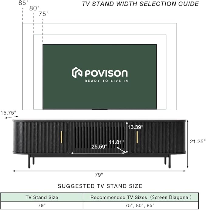 POVISON Sliding Tambour Door TV Stand, Mid Century Modern Sintered Stone TV - Image 4