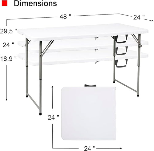 2-PCS 48" W x 24" D x 29.5" H - 4FT White Folding Table Heavy Duty Portable - Image 2