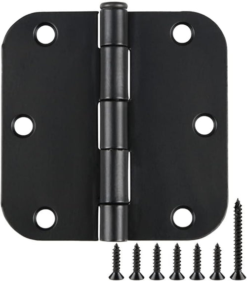 24 Pack Rounded Matte Black Door Hinges 3.5 inch x 3-1/2", 5/8 Radius Storage by TDCHINGES