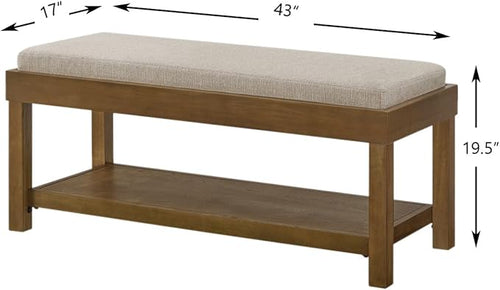 24KF Large Rectangular Storage Bench, Upholstered Seat Cushion, Ottoman Coffee - Image 2