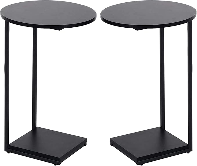 HDANI C Shaped End Table Set of 2, Couch Side Table That Slide Under, C Table by HDANI