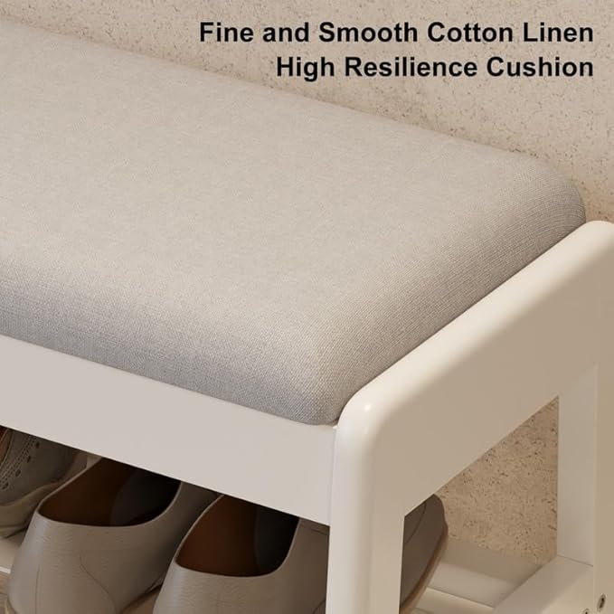 Small Shoe Bench with Cushion, 2 Tiers Shoe Rack Bench with Flip-Top Storage - Image 5