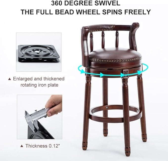 Cow top Leather Wooden Bar Stools, 360 Degree Swivel Bar Height Chair - Image 8