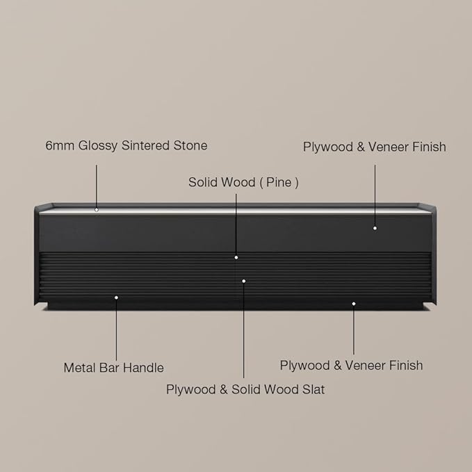 POVISON Fully-Assembled Mid Century Glossy Sintered Stone TV Stand, 70.87" Wood - Image 7