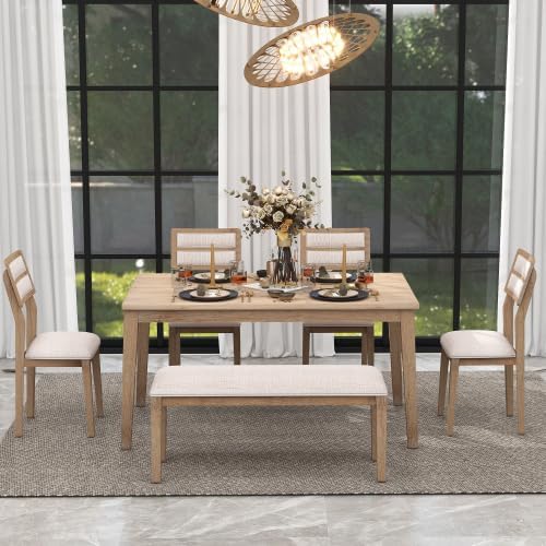 SogesHome Classic 6-Piece Dining Table Set, Rectangular Wooden Kitchen Table - Image 2