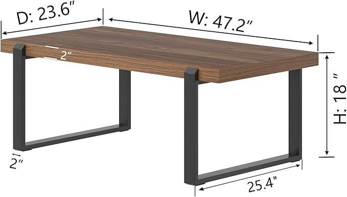 FOLUBAN Modern Coffee Table, Rustic Wood and Metal Center Table, Industrial - Image 2
