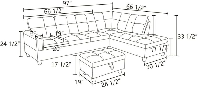 Brown L-Shaped 3-Piece Corduroy Sofa - Image 2