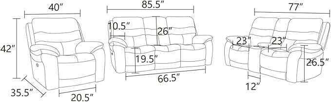Electric Power Reclining Sofa Set, Genuine Breathing Leather Recliner Couch Set - Image 3